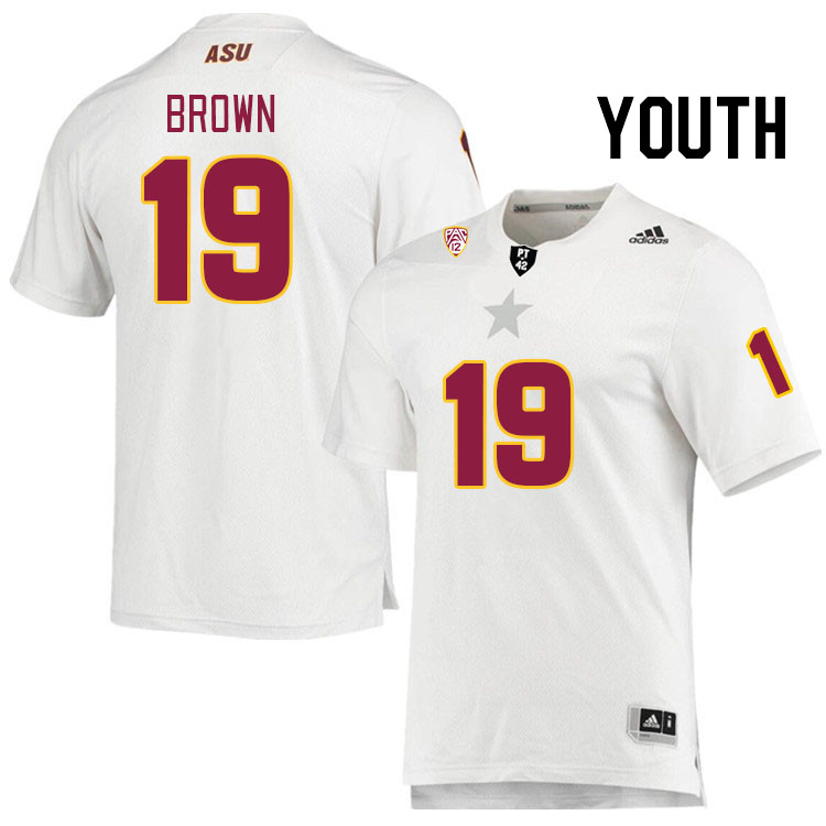 Youth #19 Alonzo Brown Arizona State Sun Devils College Football Jerseys Stitched Sale-White - Click Image to Close